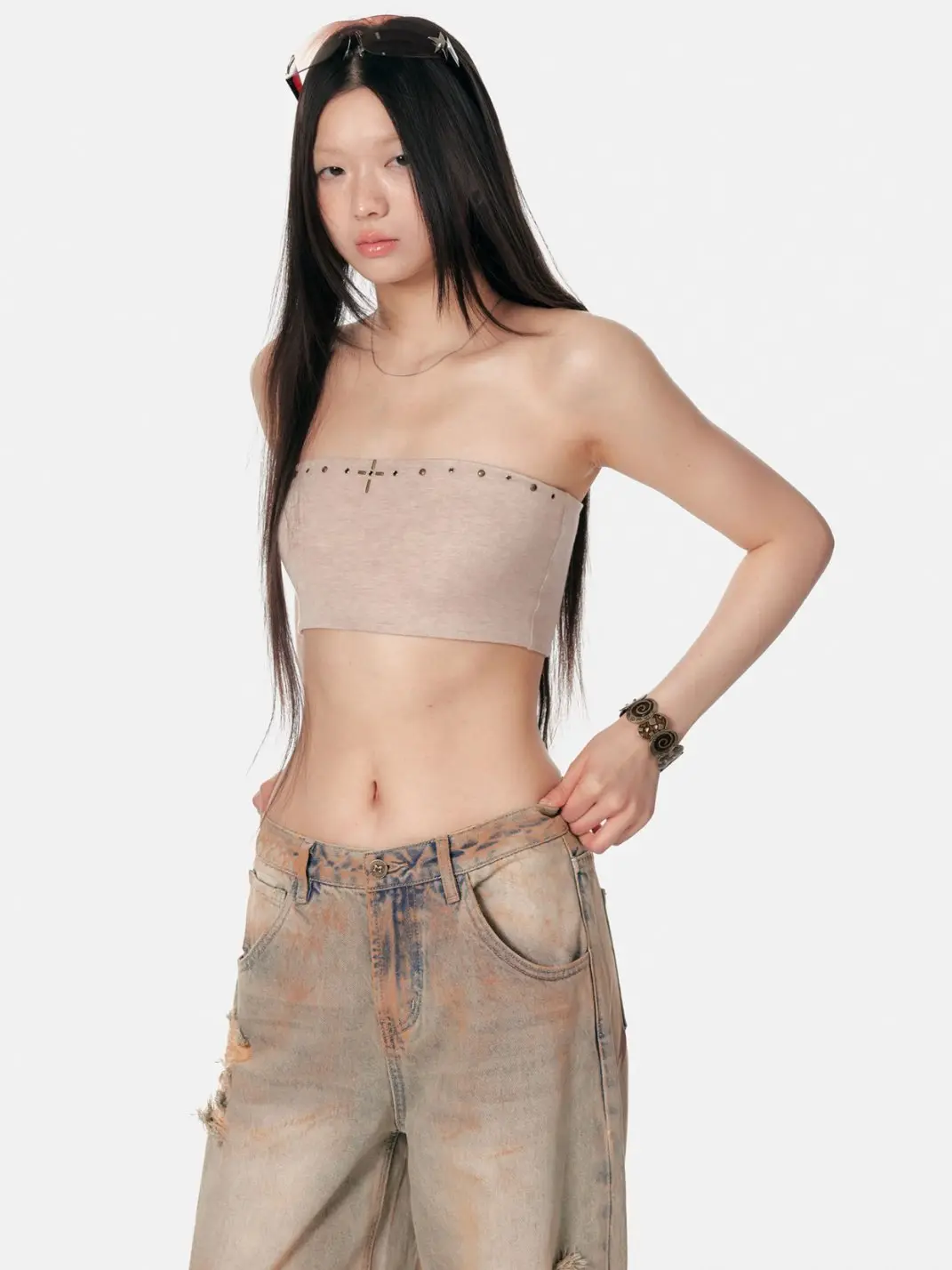 4 Muggle | Cross Studded Colorblock Bustier