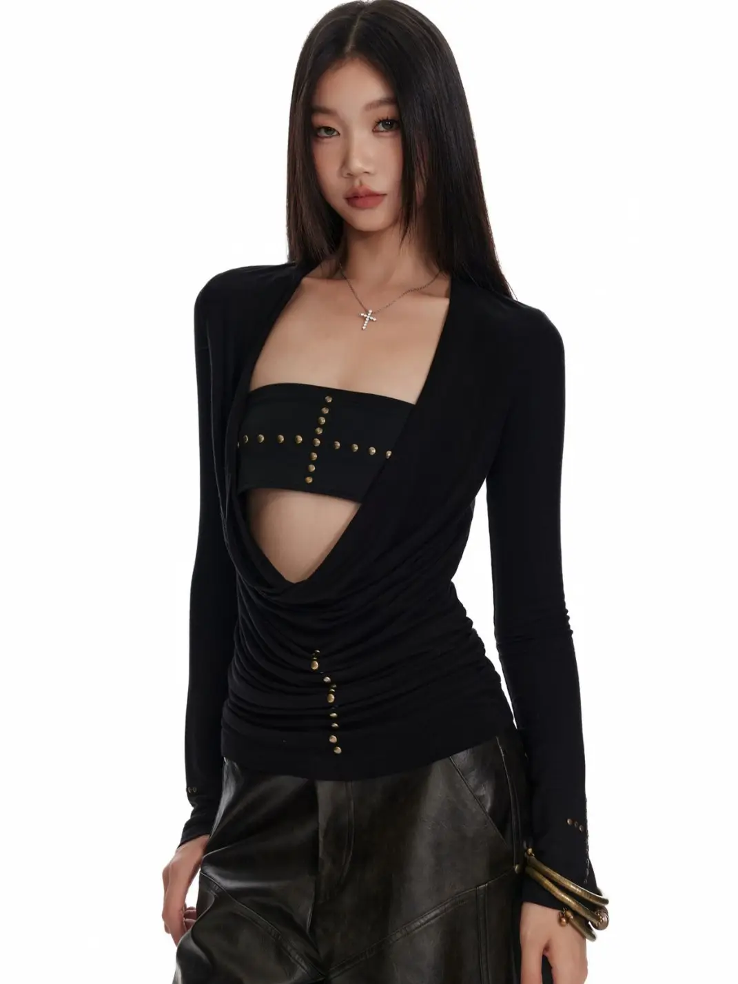 4 Muggle | Cross Studded Knit Bustier Set