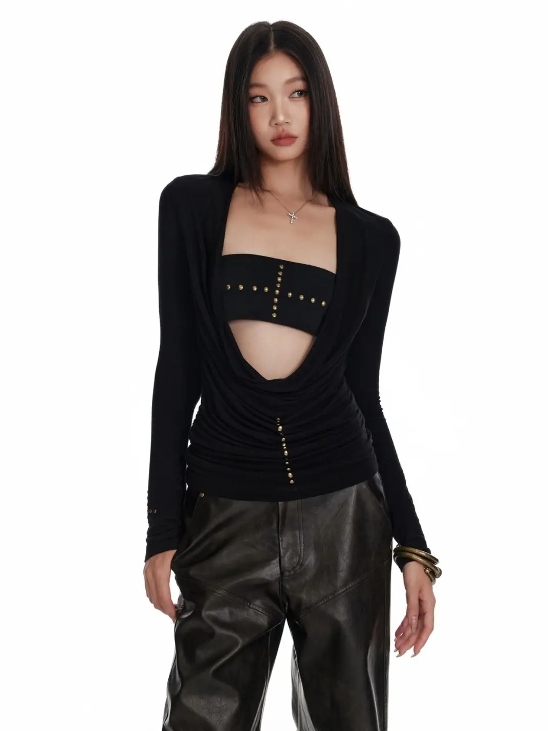 4 Muggle | Cross Studded Knit Bustier Set