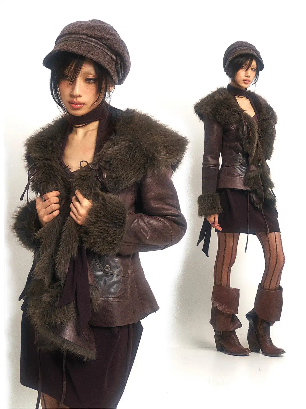 OPEN AESTHETIC丨Retro Faux Fur Ruffle Jacket