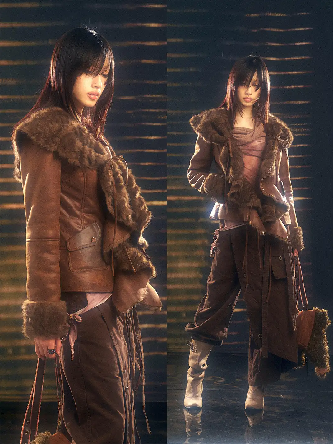 OPEN AESTHETIC丨Retro Faux Fur Ruffle Jacket