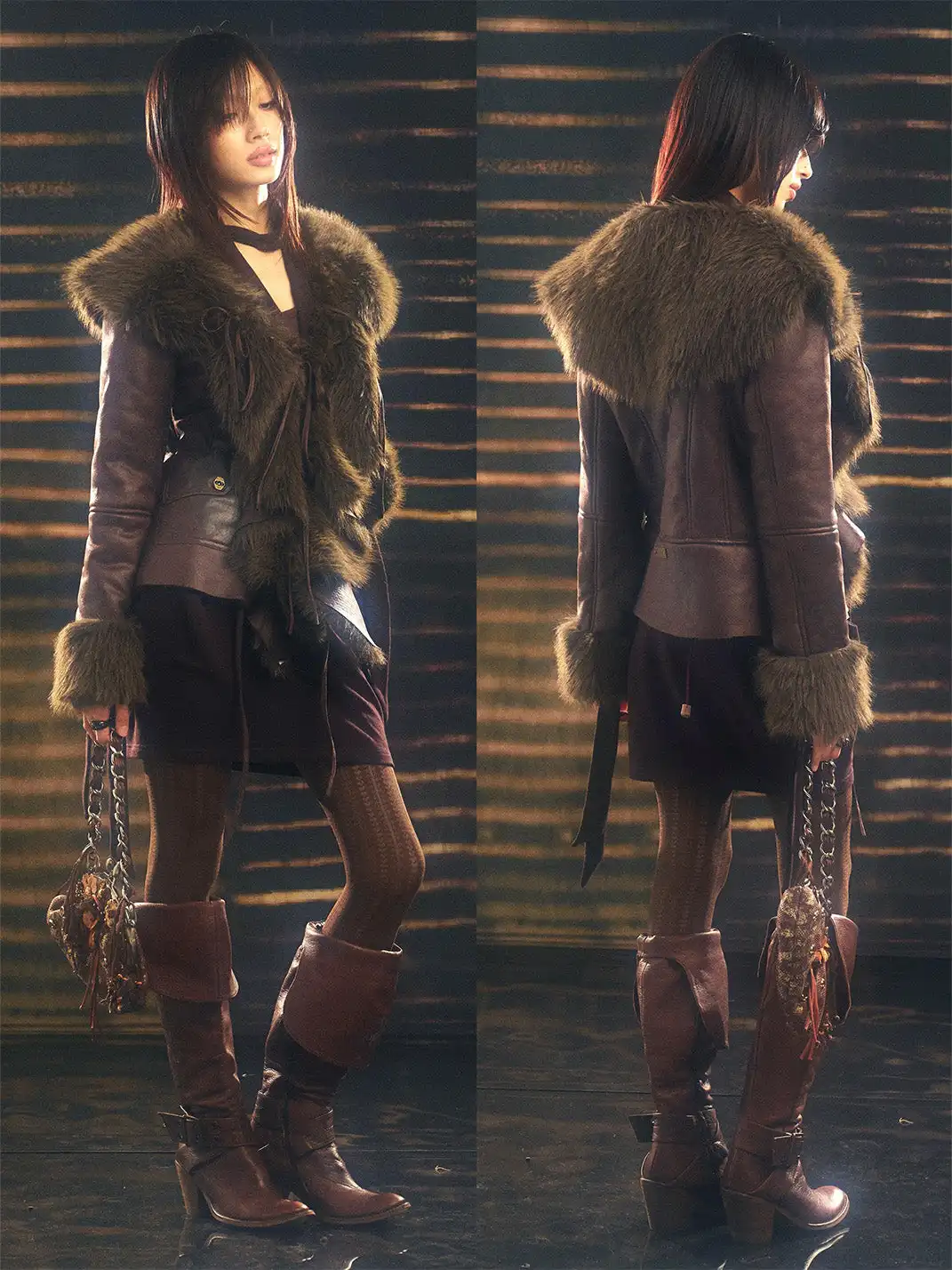 OPEN AESTHETIC丨Retro Faux Fur Ruffle Jacket