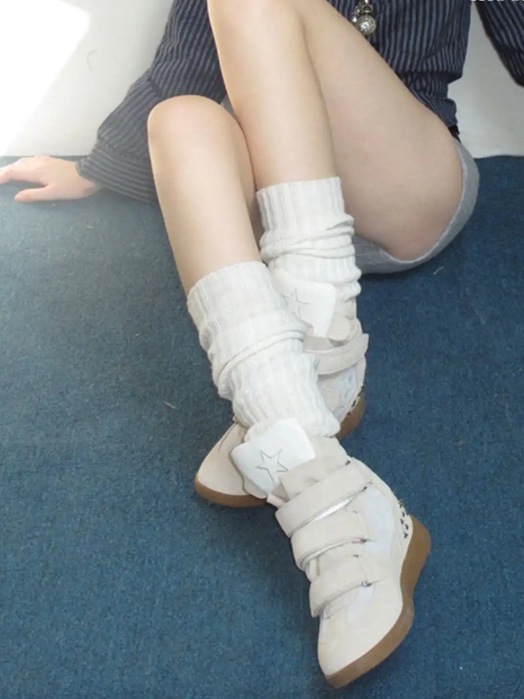 Mooreyu Atelier | Genuine Leather Velcro Hidden Heel Sneakers