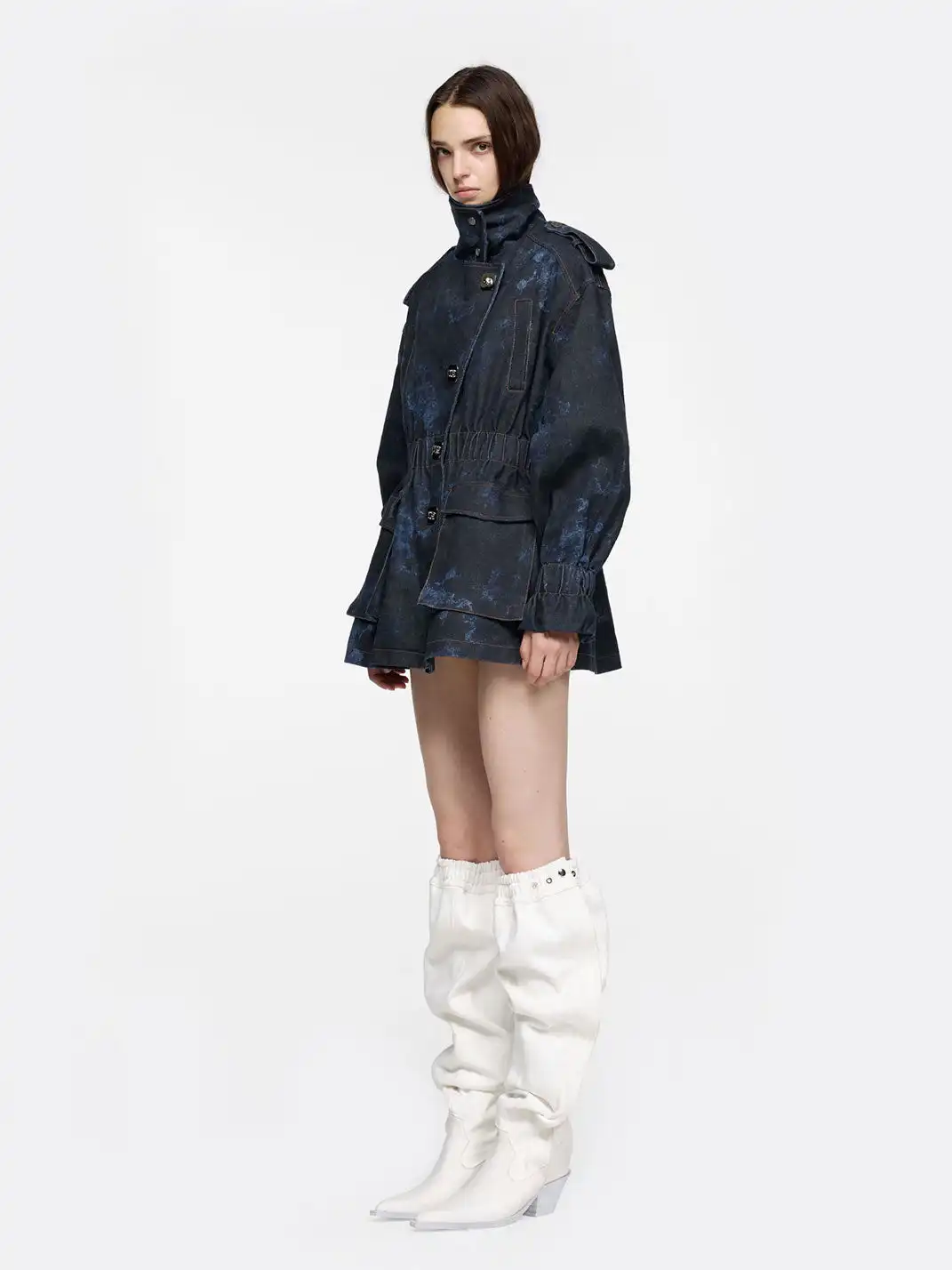 24ANS | Printed Denim Fold-Over Chunky Heel Boots