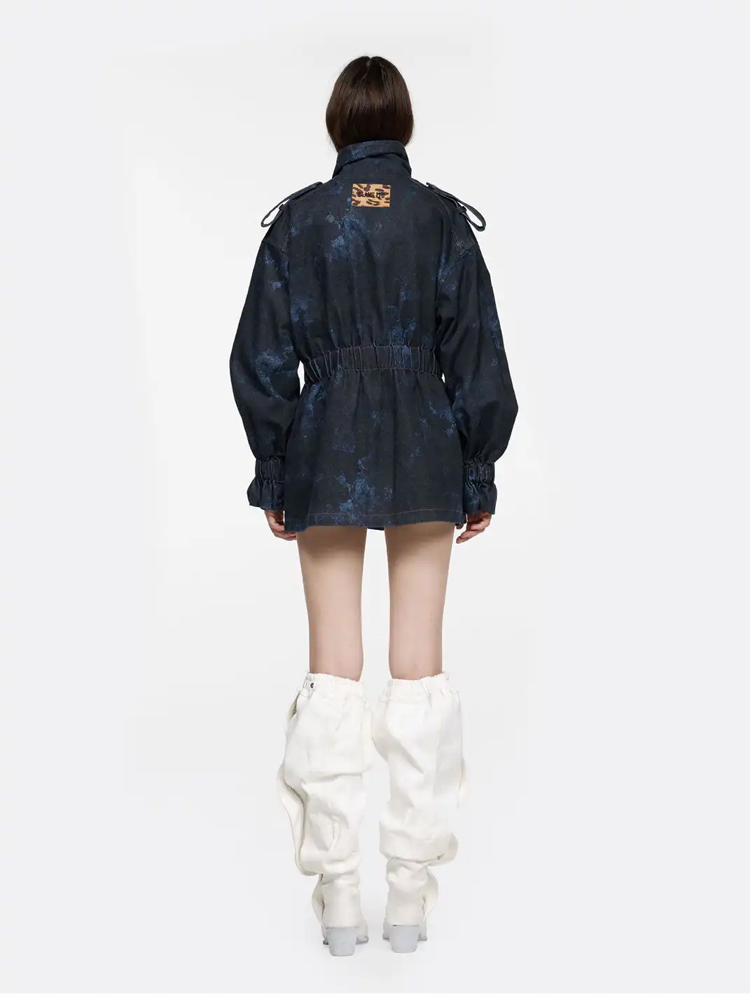24ANS | Printed Denim Fold-Over Chunky Heel Boots