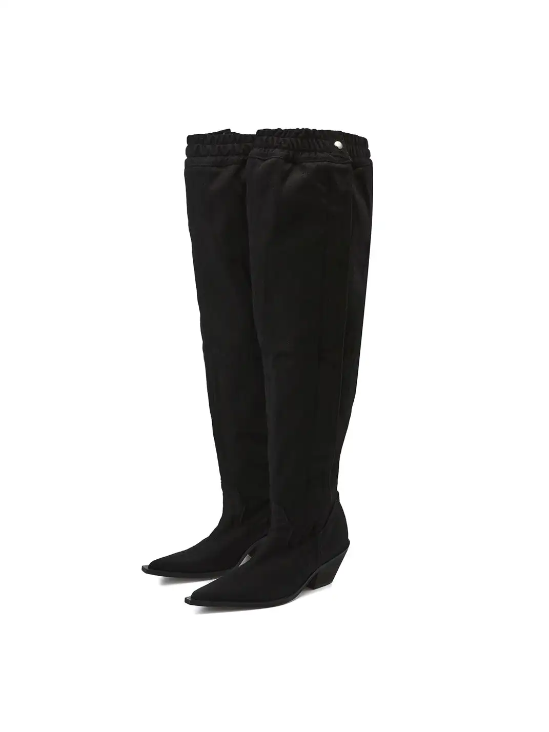 24ANS | Printed Denim Fold-Over Chunky Heel Boots