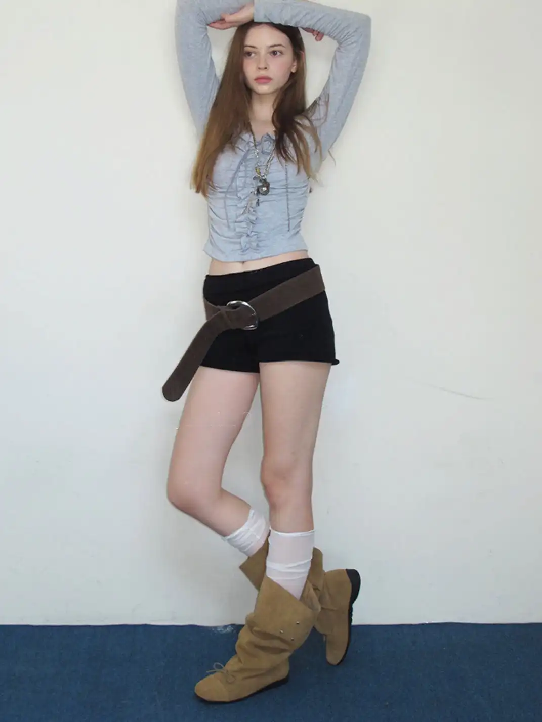 Mooreyu Atelier | Vintage Cow Suede Bow Stacked Boots