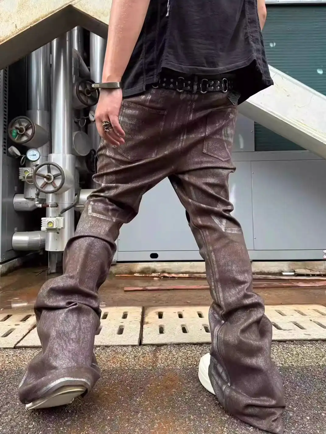 Disark│Vintage Distressed Coated Flared Pants