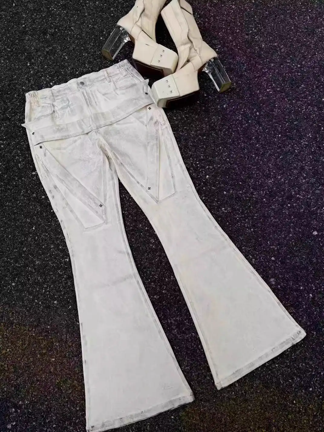 Disark│Vintage Distressed Coated Flared Pants