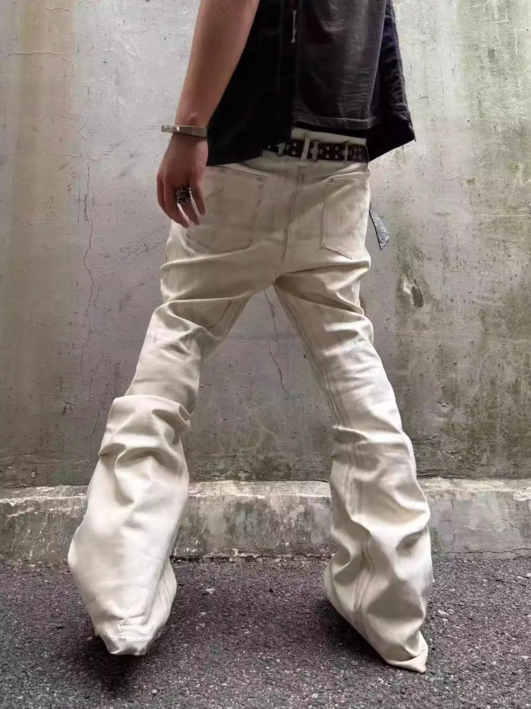 Disark│Vintage Distressed Coated Flared Pants