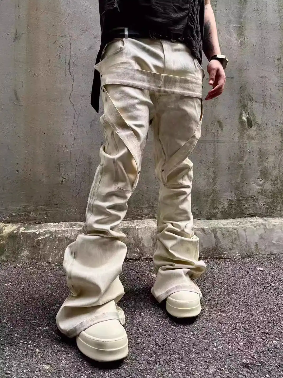 Disark│Vintage Distressed Coated Flared Pants