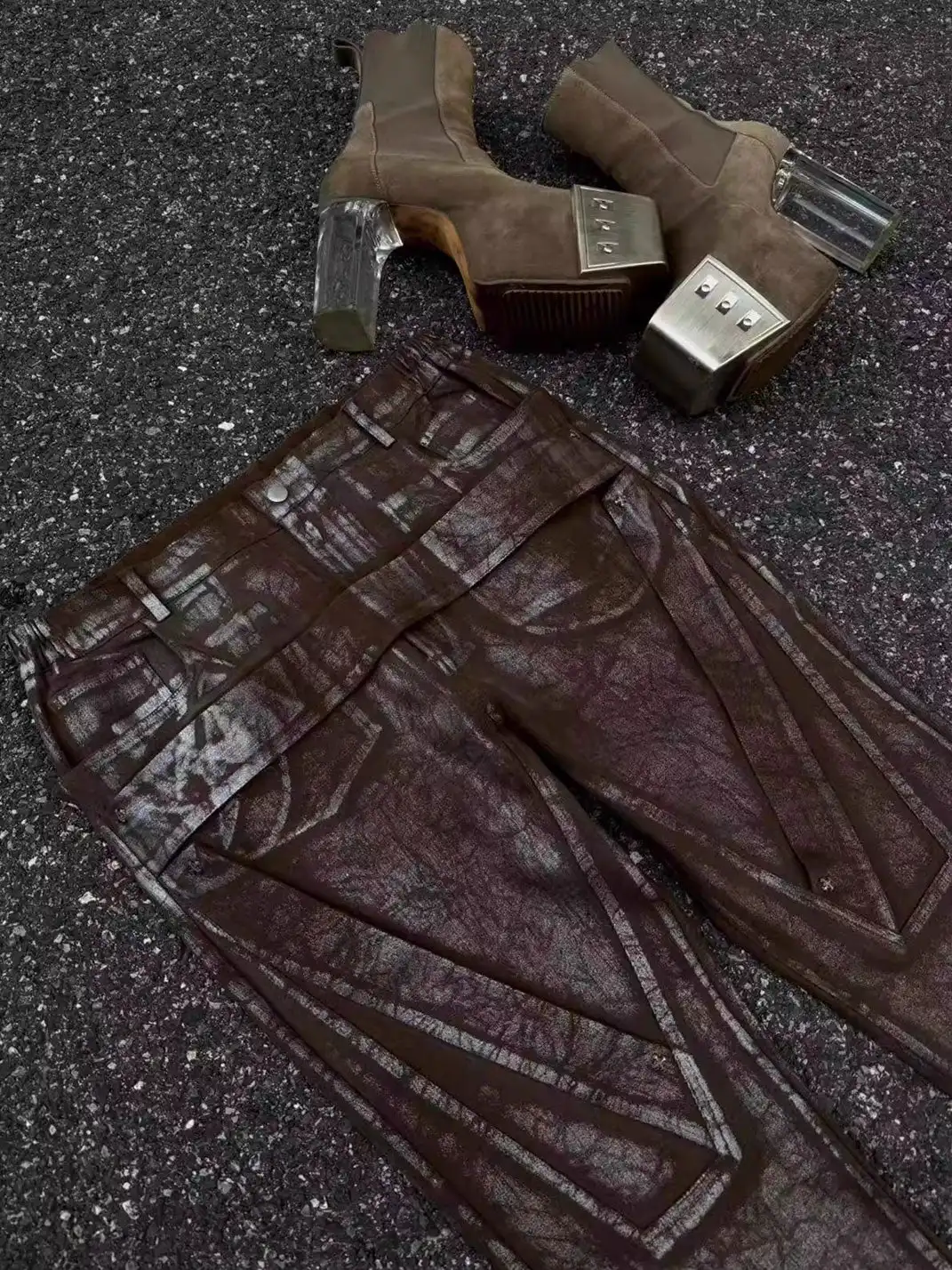 Disark│Vintage Distressed Coated Flared Pants