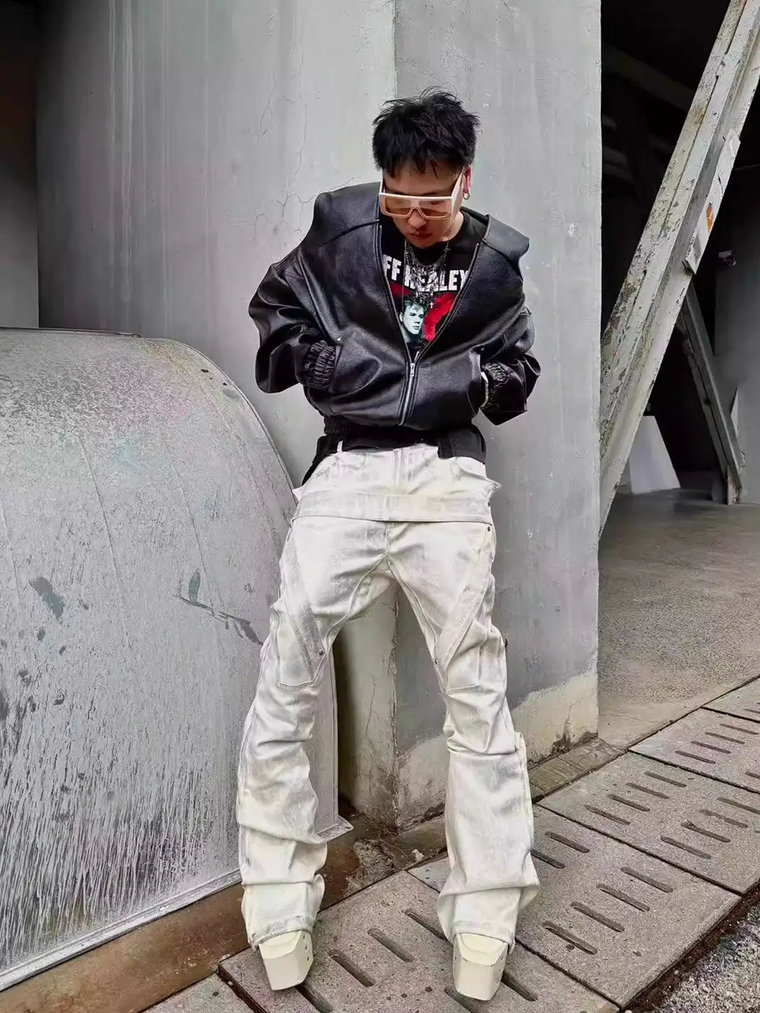 Disark│Vintage Distressed Coated Flared Pants