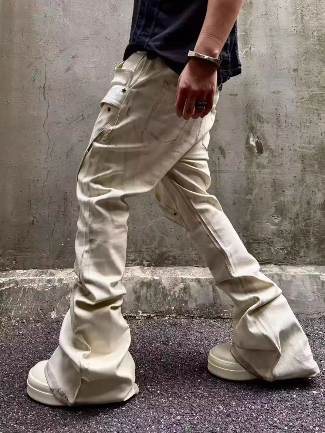 Disark│Vintage Distressed Coated Flared Pants