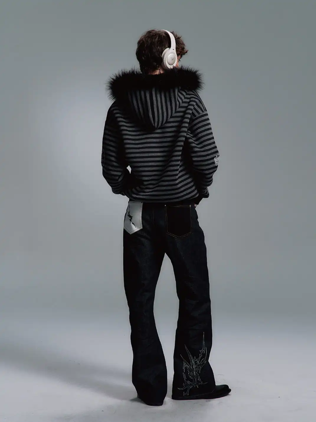 PAIKI | Faux Fur Collar Knit Hoodie