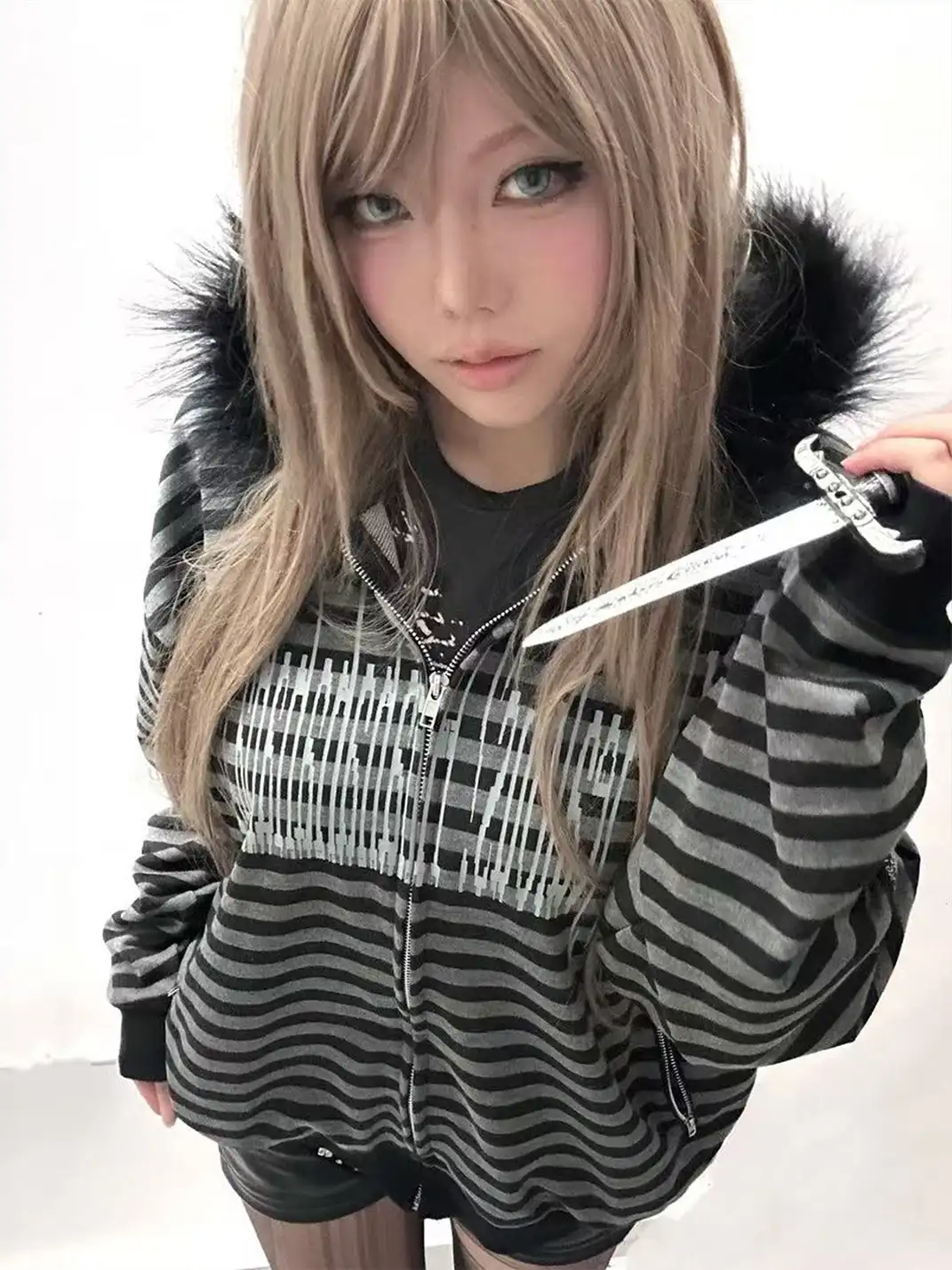 PAIKI | Faux Fur Collar Knit Hoodie