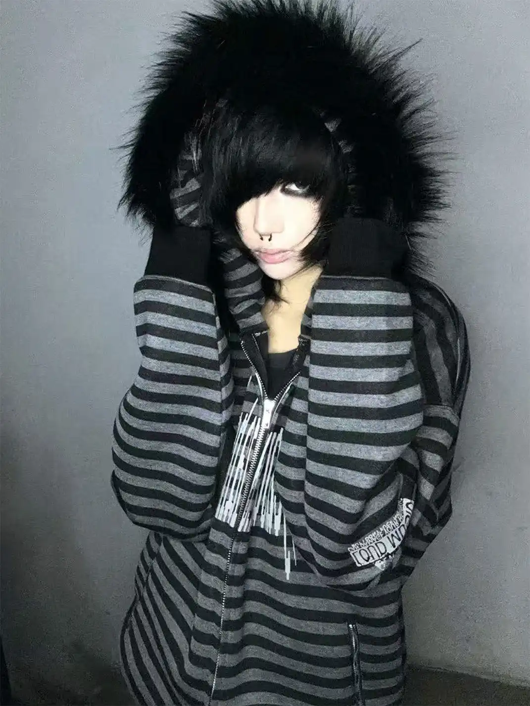 PAIKI | Faux Fur Collar Knit Hoodie