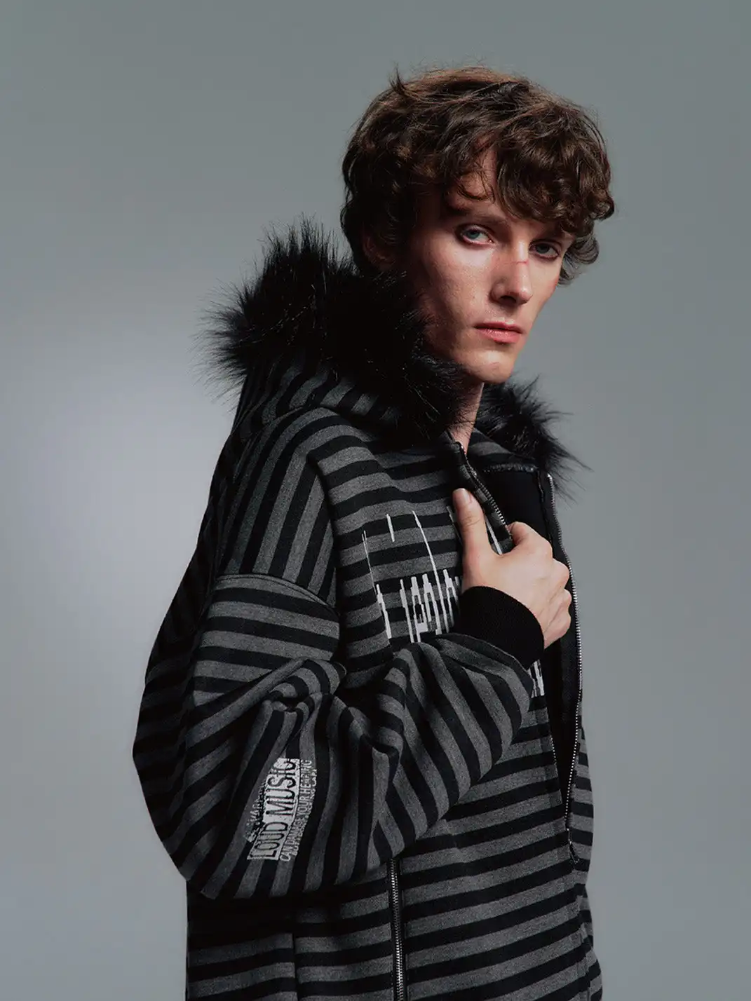PAIKI | Faux Fur Collar Knit Hoodie