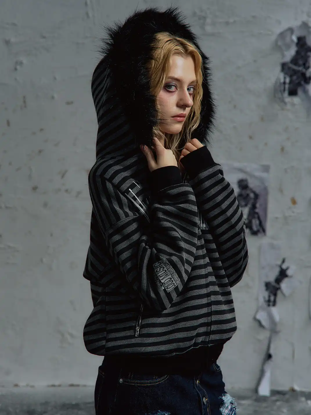 PAIKI | Faux Fur Collar Knit Hoodie