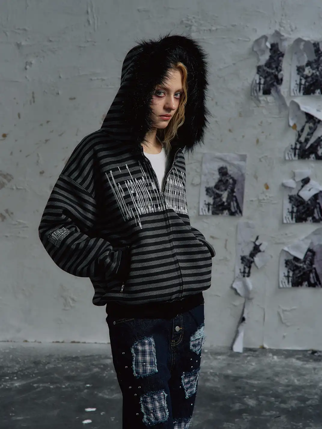 PAIKI | Faux Fur Collar Knit Hoodie