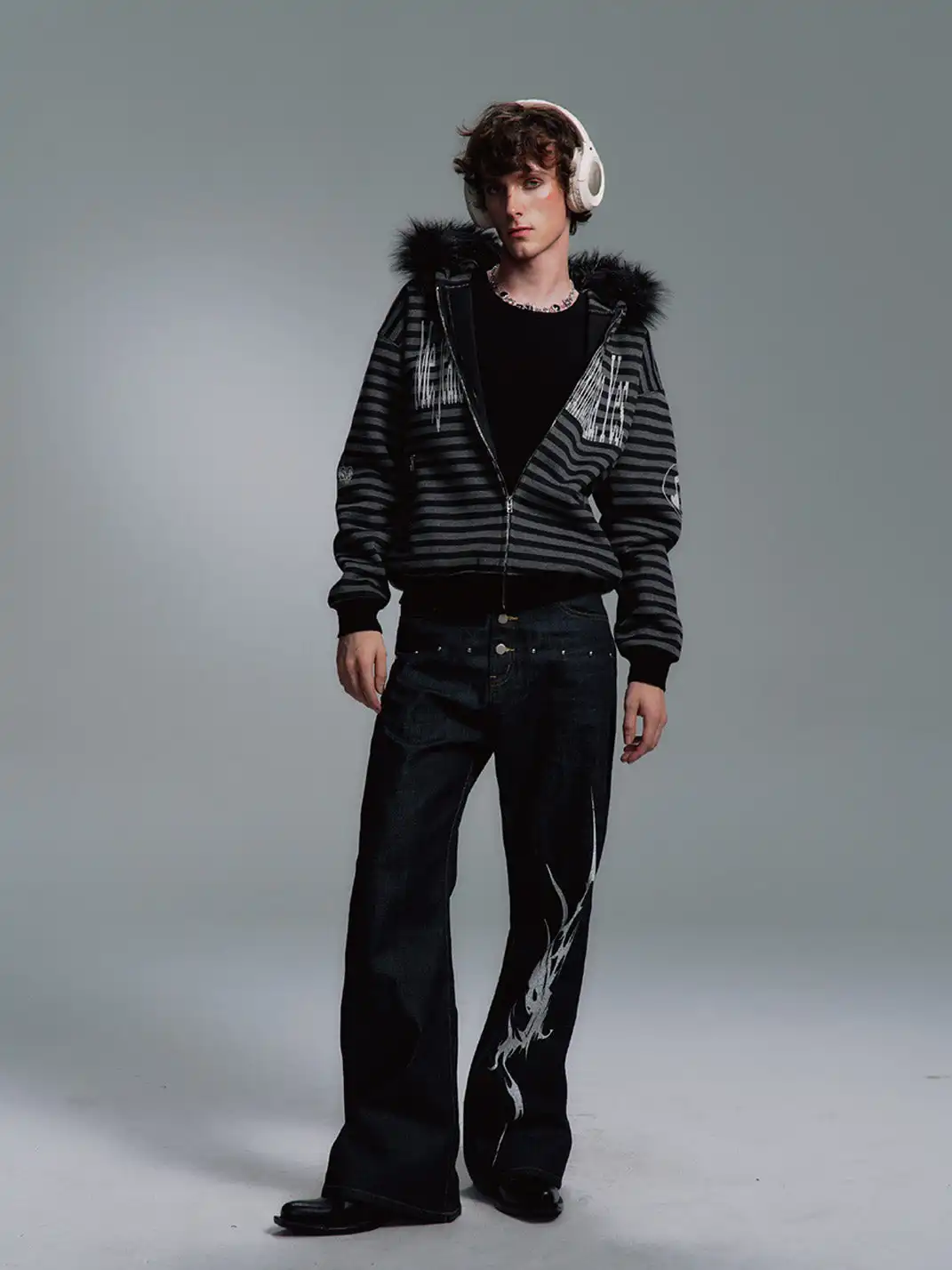 PAIKI | Faux Fur Collar Knit Hoodie