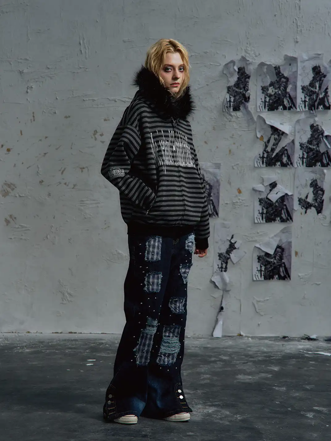 PAIKI | Faux Fur Collar Knit Hoodie