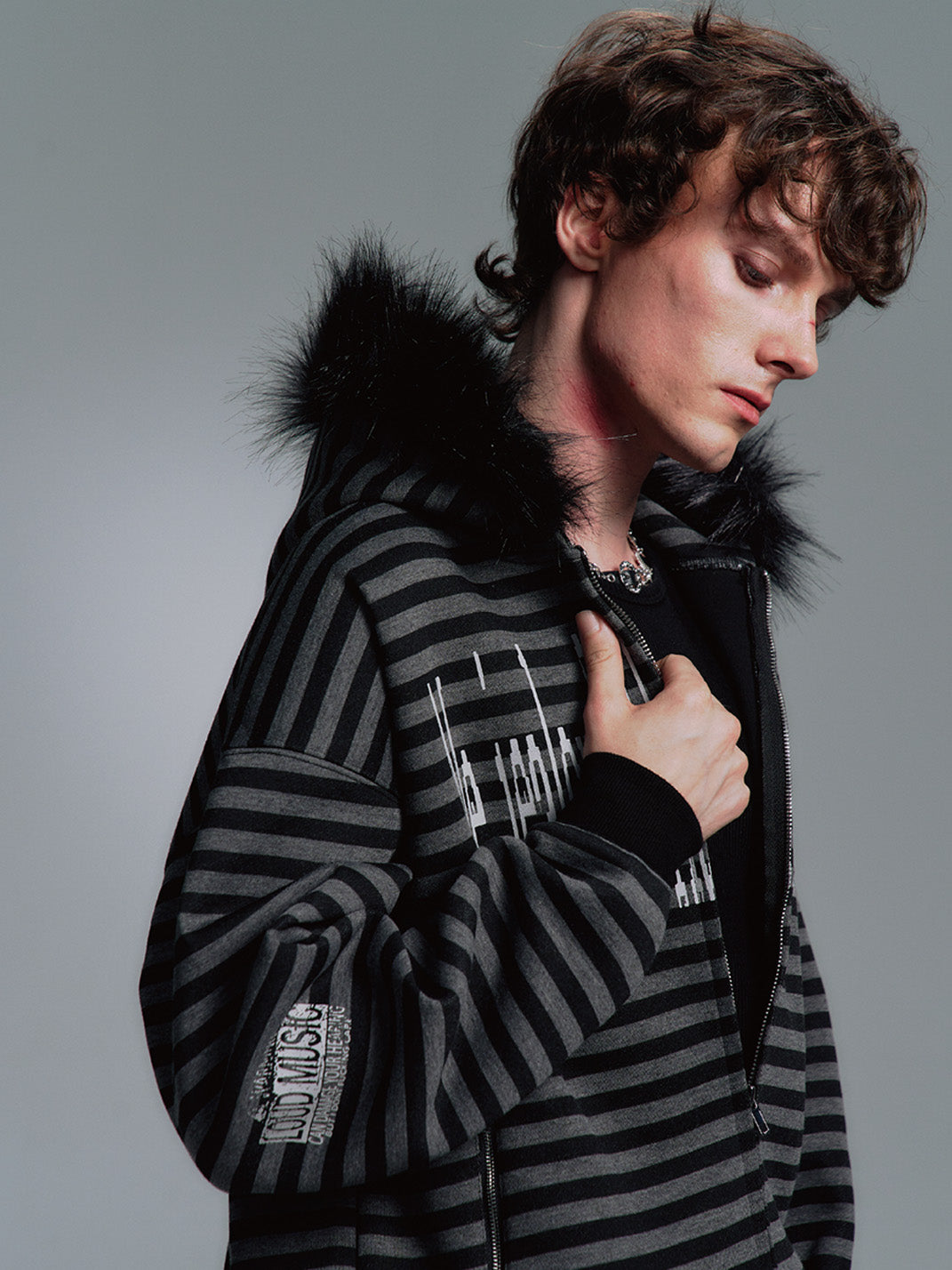 PAIKI | Faux Fur Collar Knit Hoodie | PSYLOS1