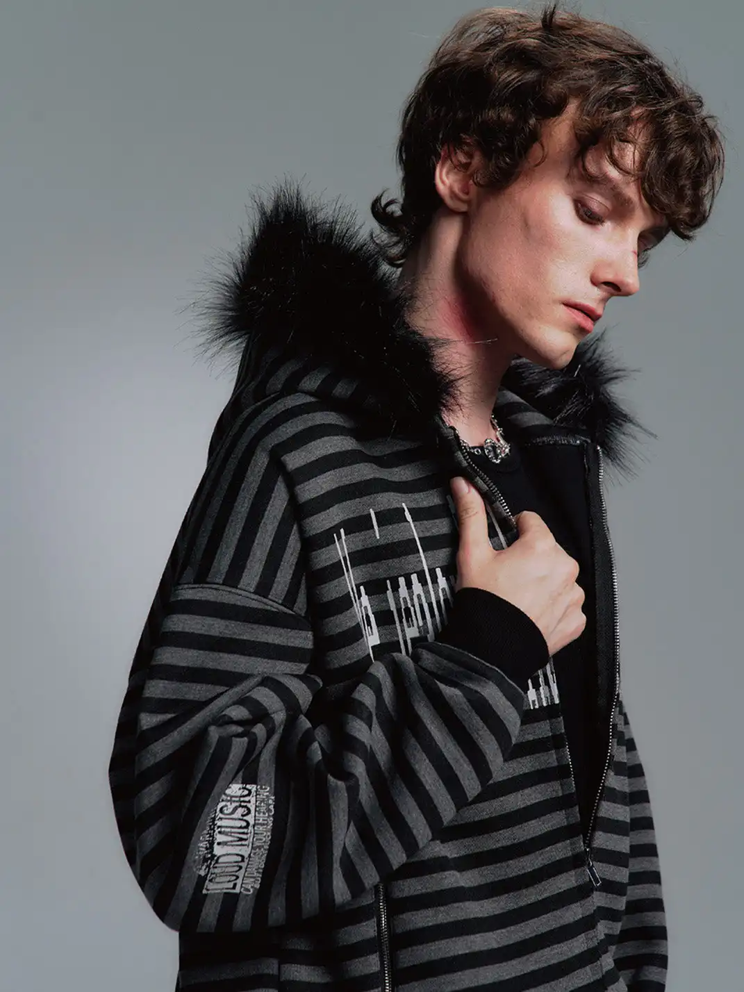 PAIKI | Faux Fur Collar Knit Hoodie