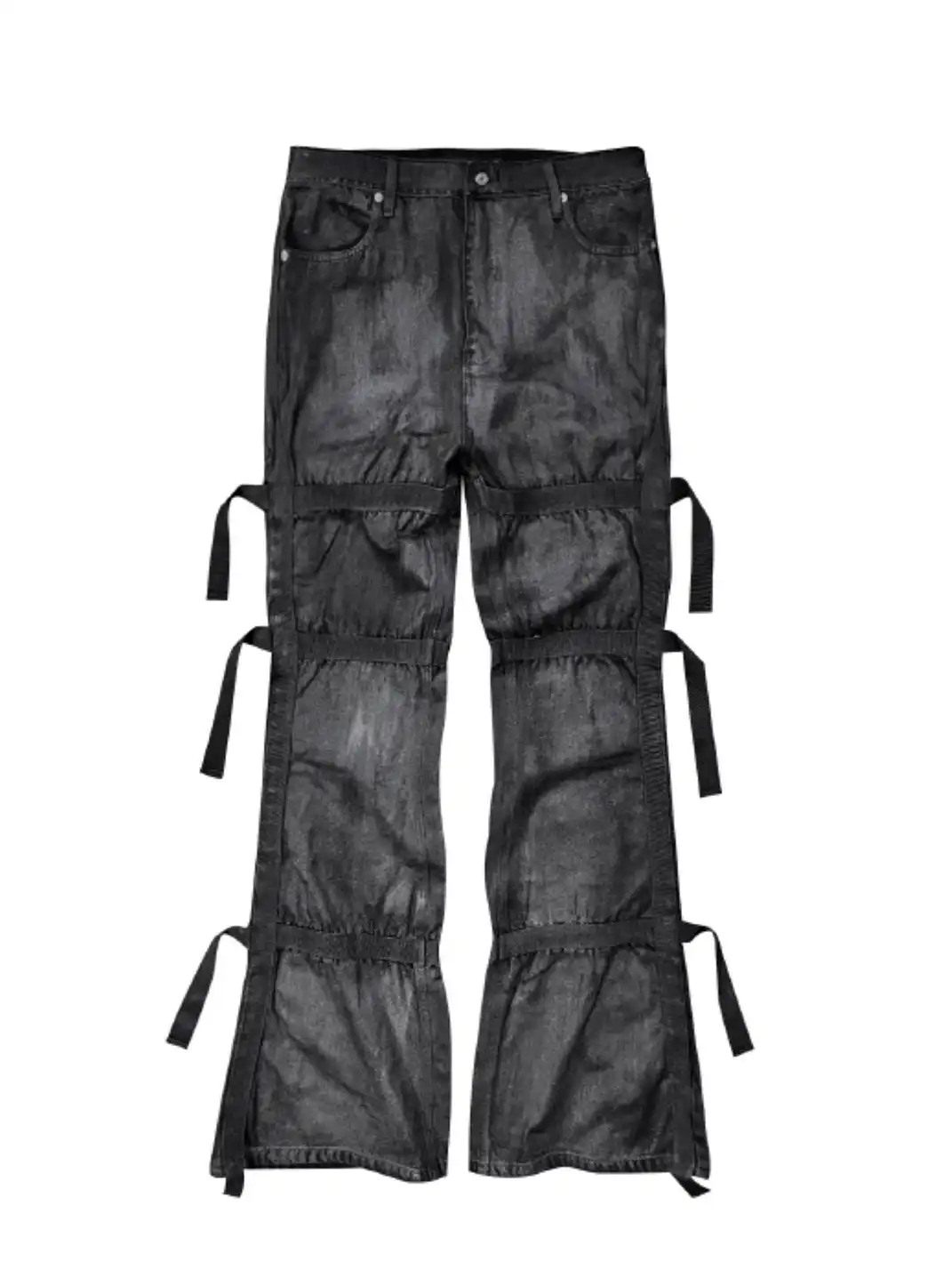 GOJOYJINNI | Waxed Finish Wide-Leg Flare Jeans