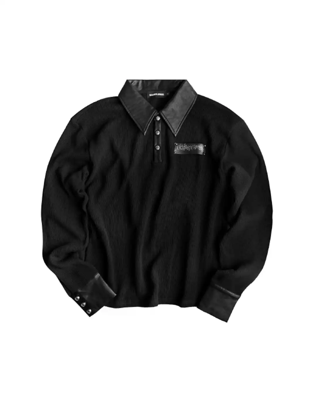 GOJOYJINNI | Sanskrit Print Cross Studded Polo Shirt