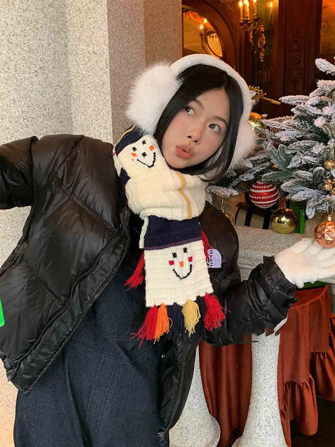 Something Needs | Festive Smiley Snowman Tassel Scarf