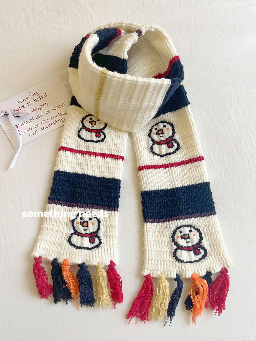 Something Needs | Festive Smiley Snowman Tassel Scarf