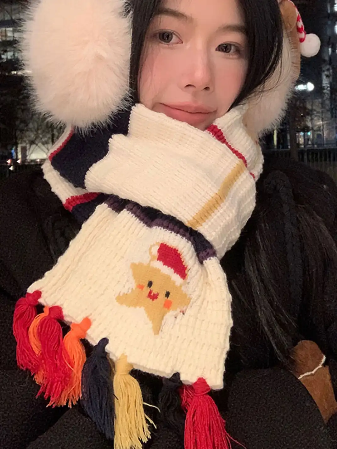 Something Needs | Festive Smiley Snowman Tassel Scarf