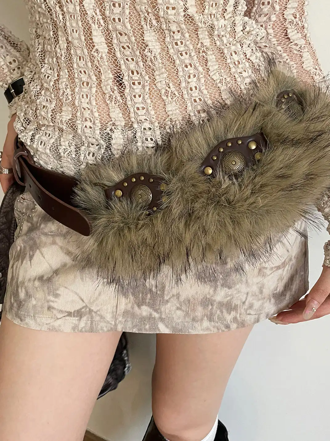 Unclecm | Y2K Punk Star Plush Spike Waist Belt