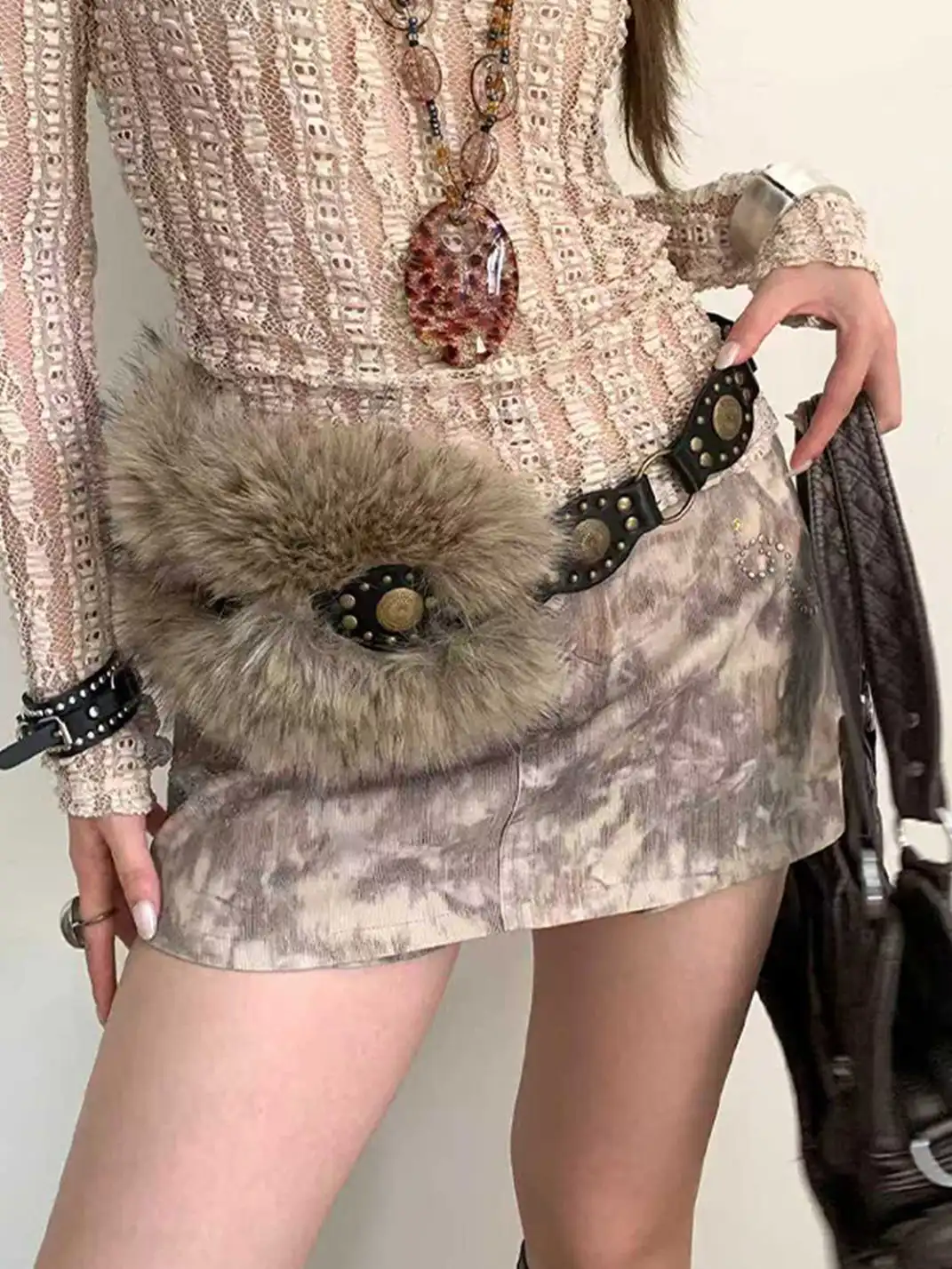 Unclecm | Y2K Punk Star Plush Spike Waist Belt