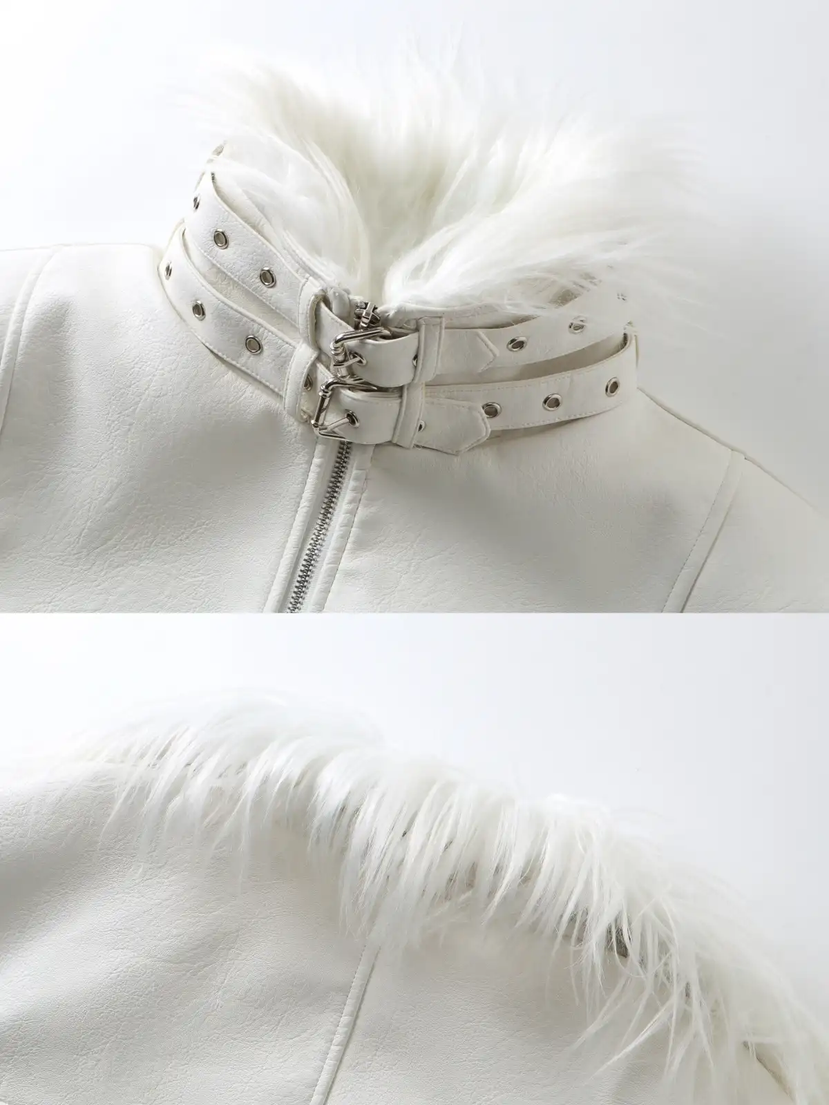 REBEL WAVE | White Devil Fur Collar Leather Jacket
