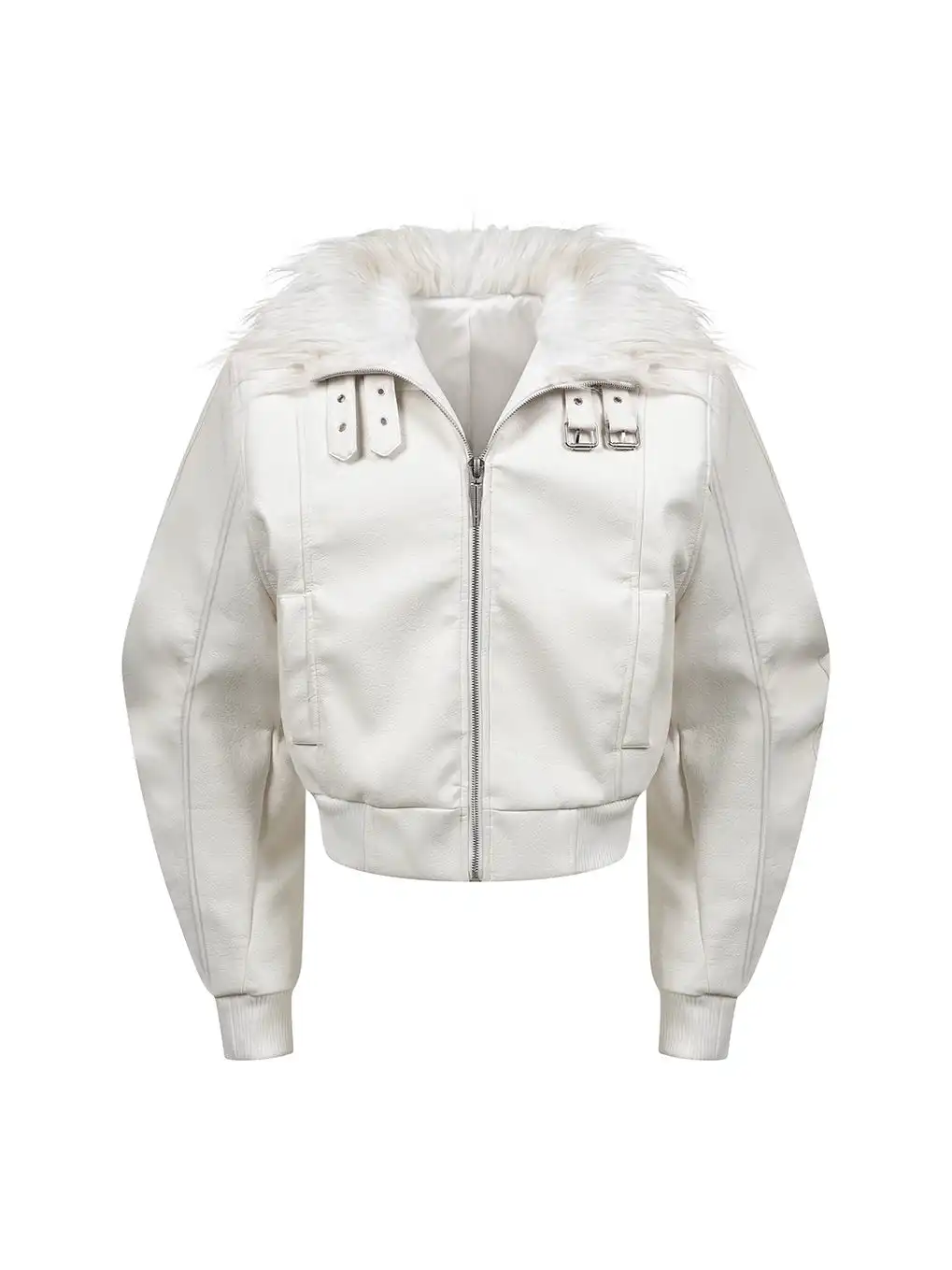 REBEL WAVE | White Devil Fur Collar Leather Jacket