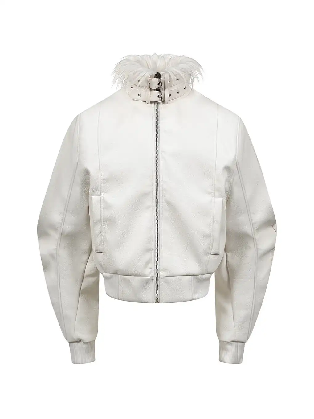 REBEL WAVE | White Devil Fur Collar Leather Jacket
