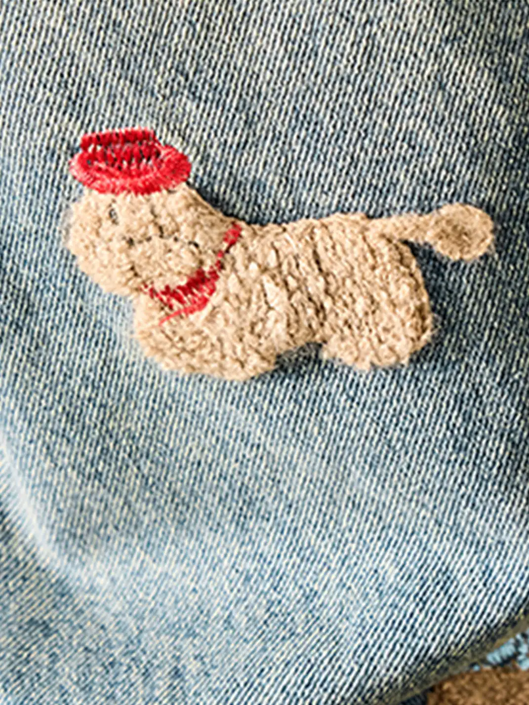 Nuthink | Embroidered Teddy Bear Wide-Leg Denim Pants