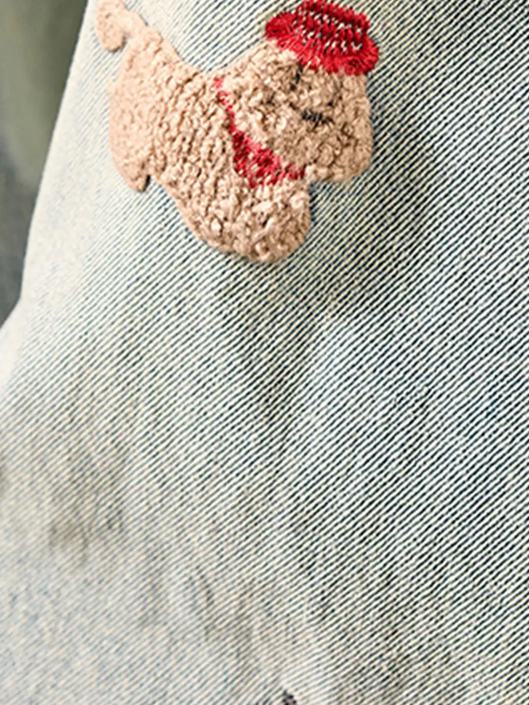 Nuthink | Embroidered Teddy Bear Wide-Leg Denim Pants