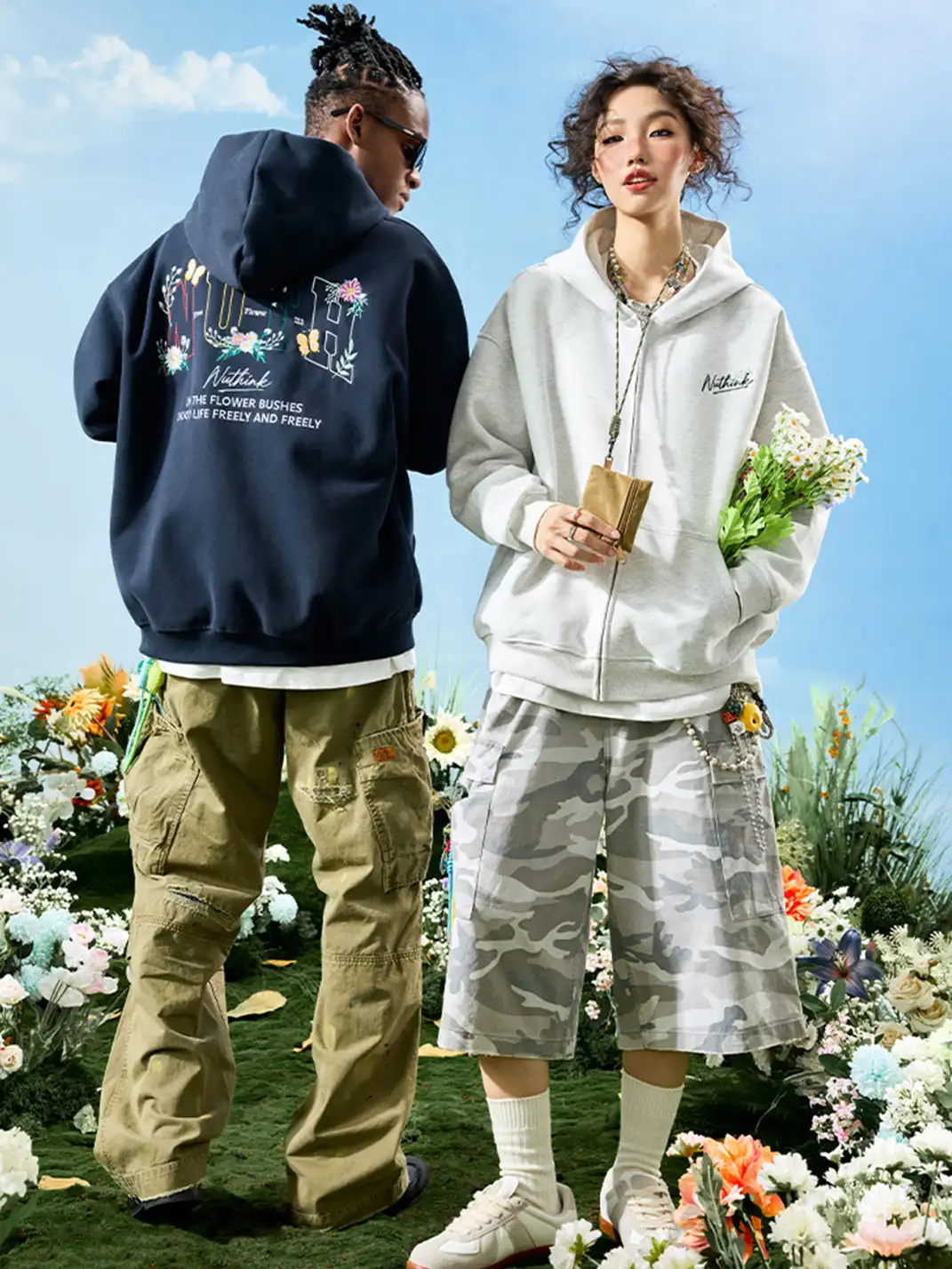 Nuthink | Floral Embroidery Hoodie
