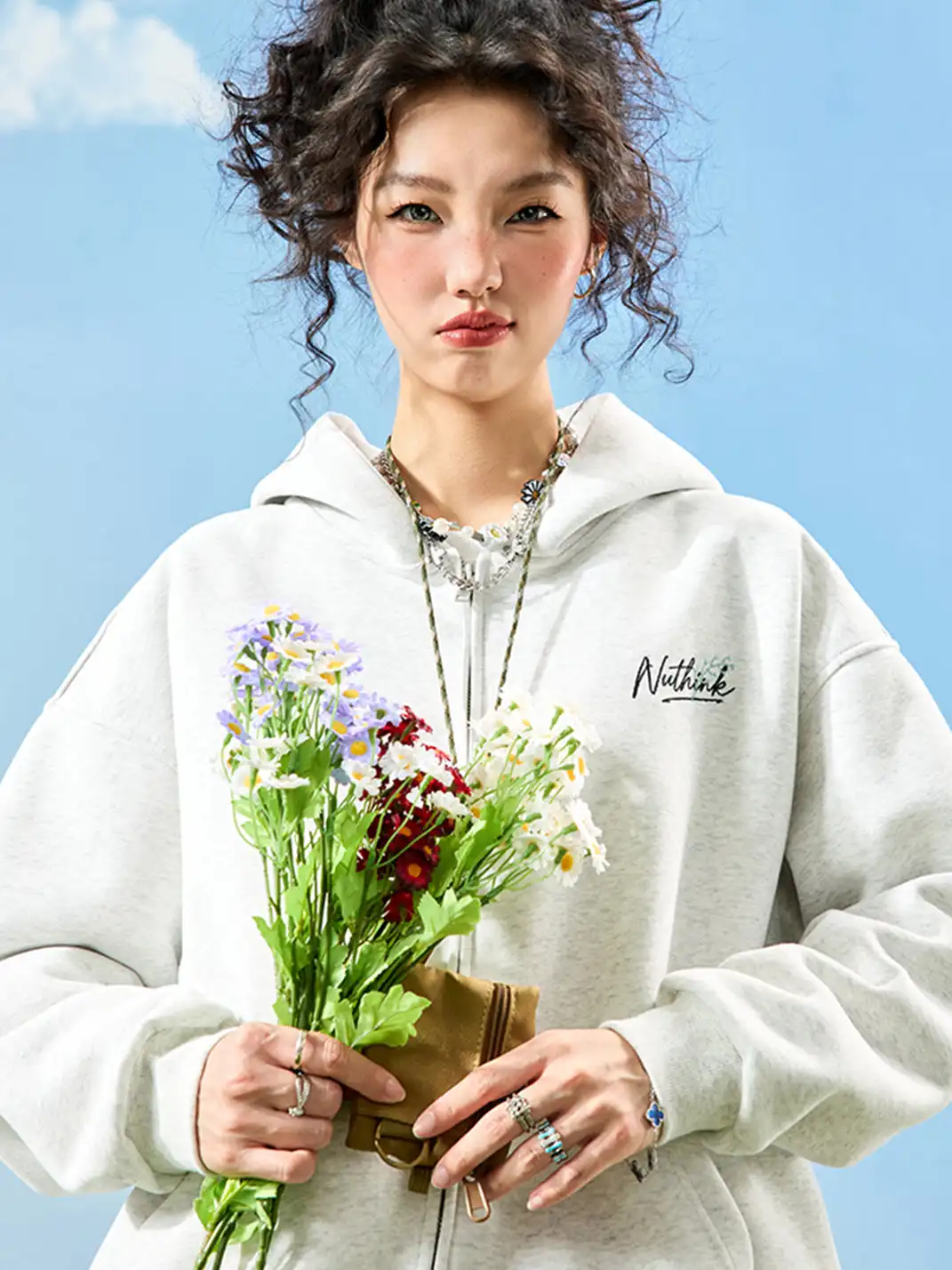 Nuthink | Floral Embroidery Hoodie