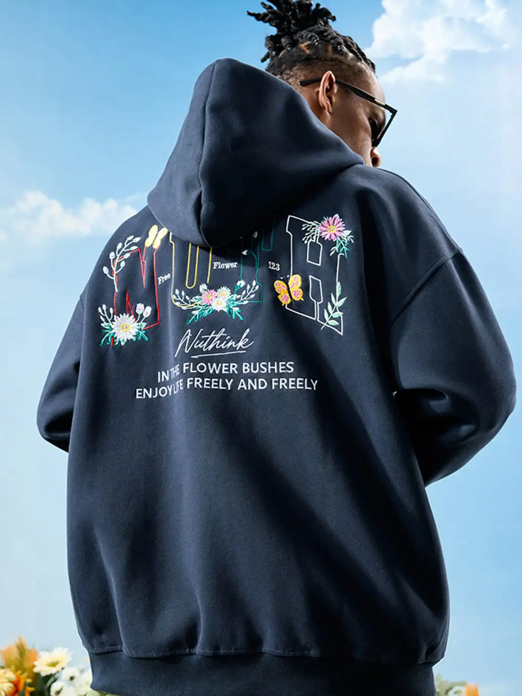 Nuthink | Floral Embroidery Hoodie
