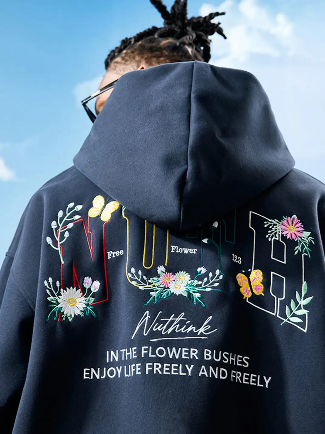 Nuthink | Floral Embroidery Hoodie