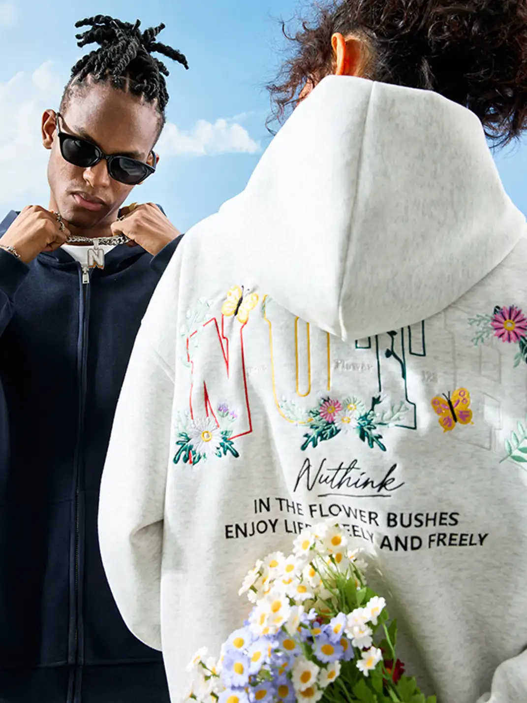 Nuthink | Floral Embroidery Hoodie