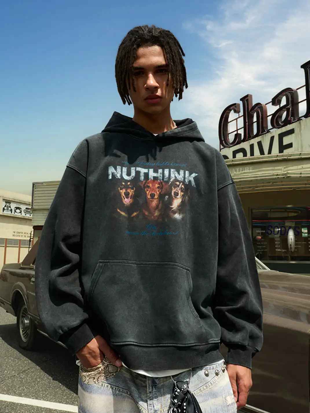 Nuthink | Retro Dachshund Print Hoodie