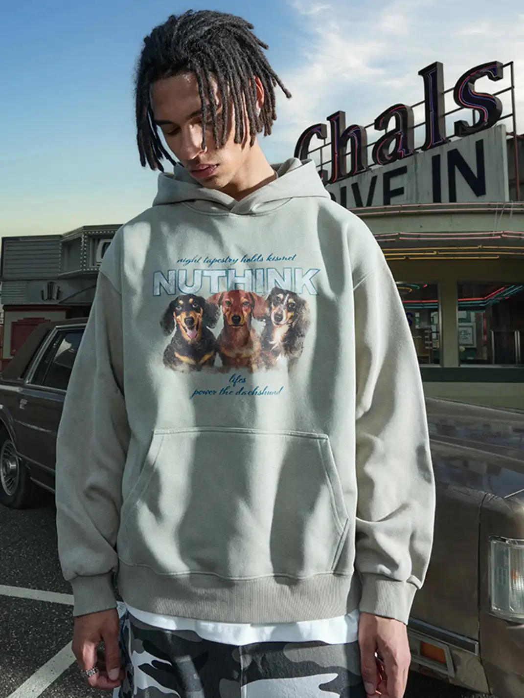 Nuthink | Retro Dachshund Print Hoodie