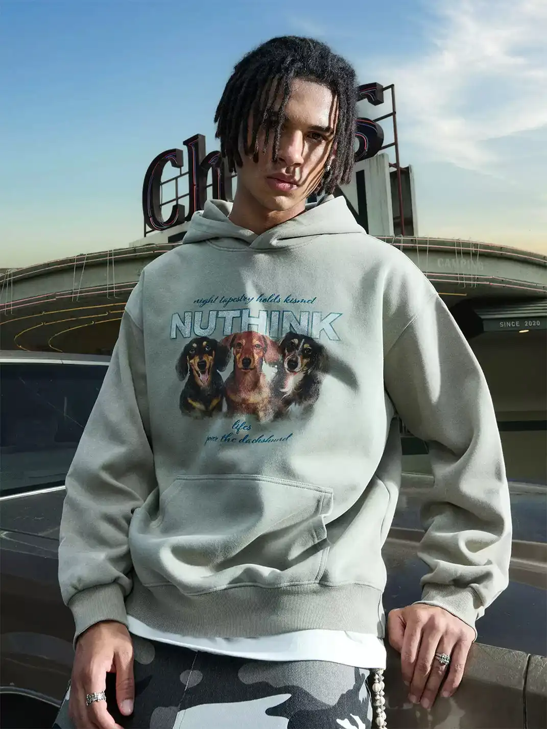 Nuthink | Retro Dachshund Print Hoodie