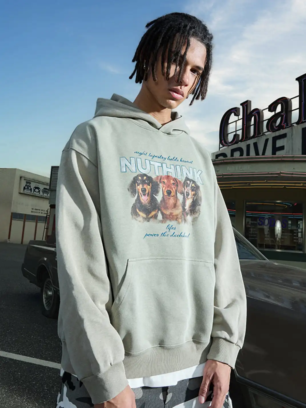Nuthink | Retro Dachshund Print Hoodie