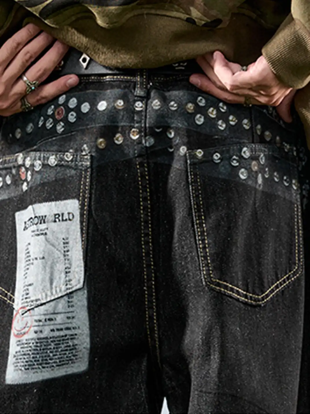 Nuthink | Badge Print Wide-Leg Denim Pants